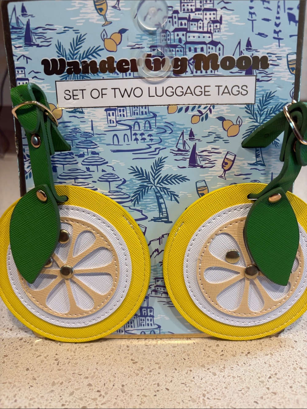 Wandering Moon NWT Lemon Slice Luggage Tags - Yellow & Green Set of 2